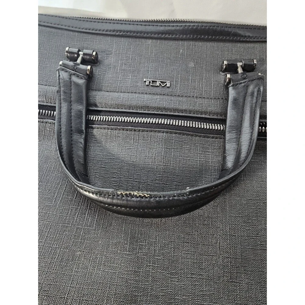 Tumi Briefcase Ashton Collins Zip Coated Canvas Textured Grey Laptop Case